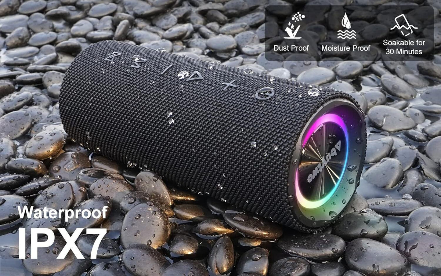 Abuytwo Bluetooth Speaker, IPX7 Waterproof, 0W, 24H Playtime, Built-in Mic
