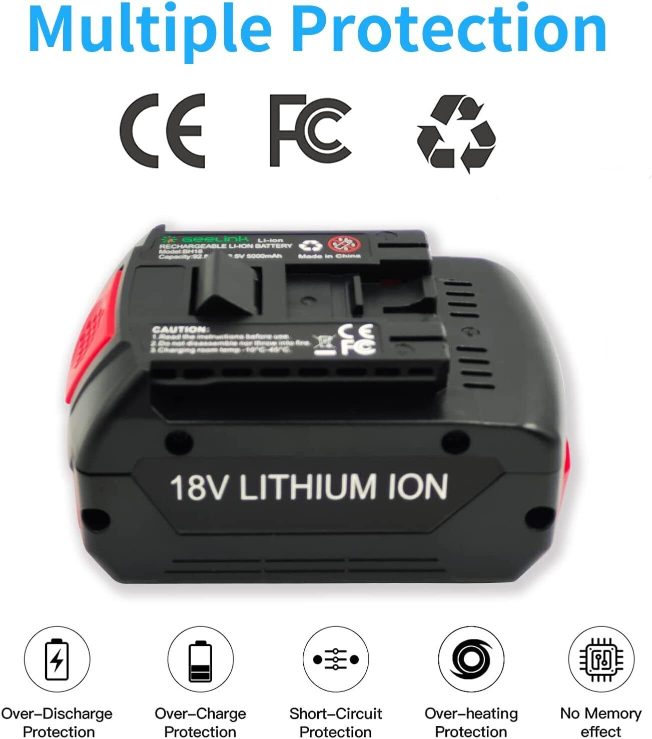 Geelink 2 pack BAT609 18V 5.0Ah Lithium-ion Replacement Battery for BOSCH