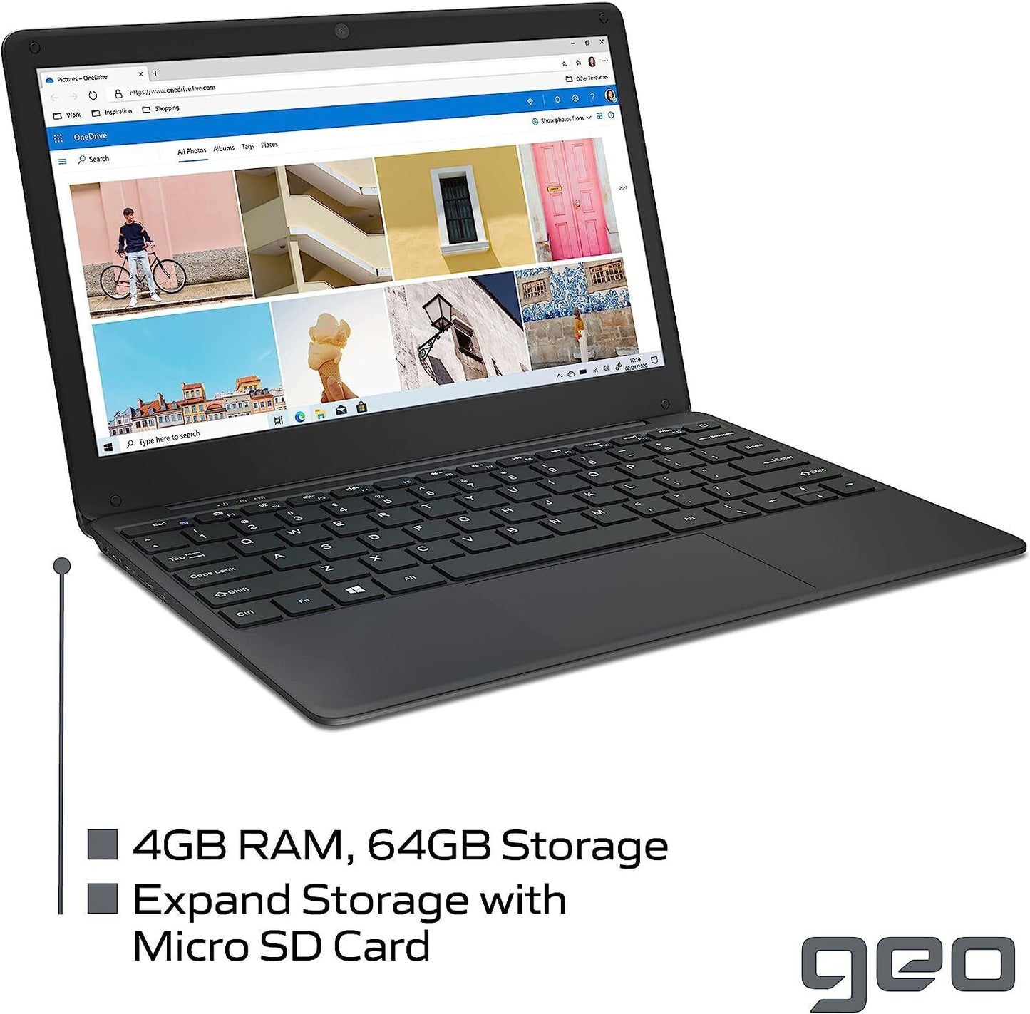 GeoBook 2E 12.5-inch Laptop Windows 10 Intel Celeron 4GB RAM AC Wi-Fi 64GB eMMC