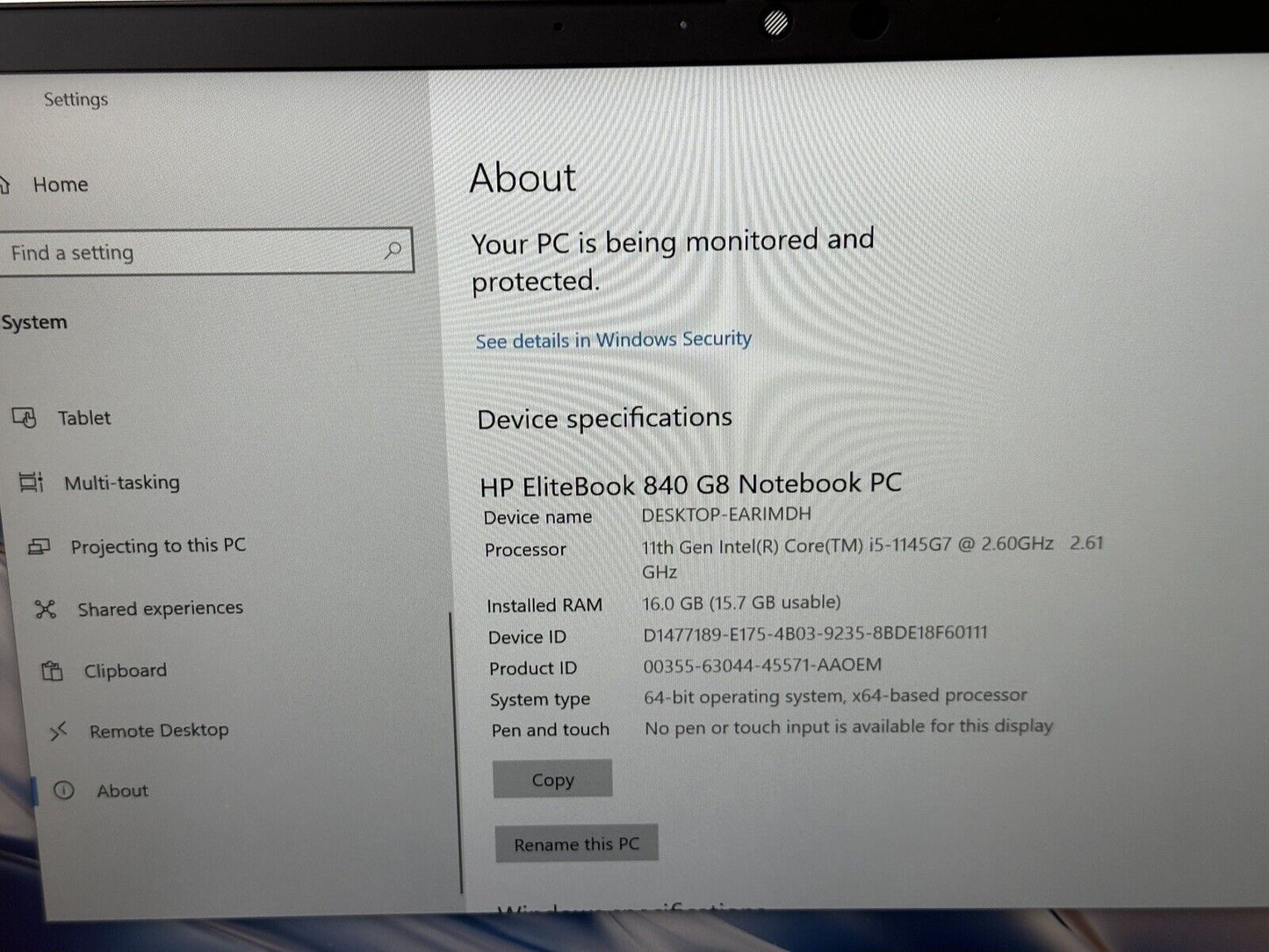 HP EliteBook 840 G8 Notebook PC, i5-1147G7, 16GB RAM, 256GB SSD - Silver