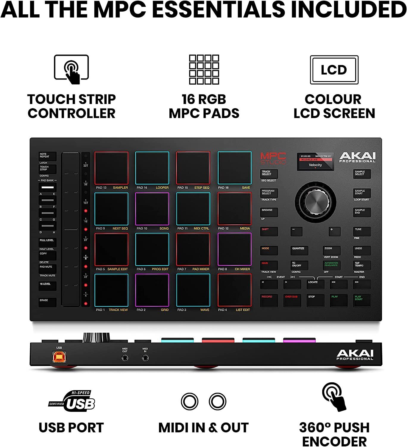 Akai Professional MPC Studio - MIDI Controller Beat Maker with 16 velocity sensi