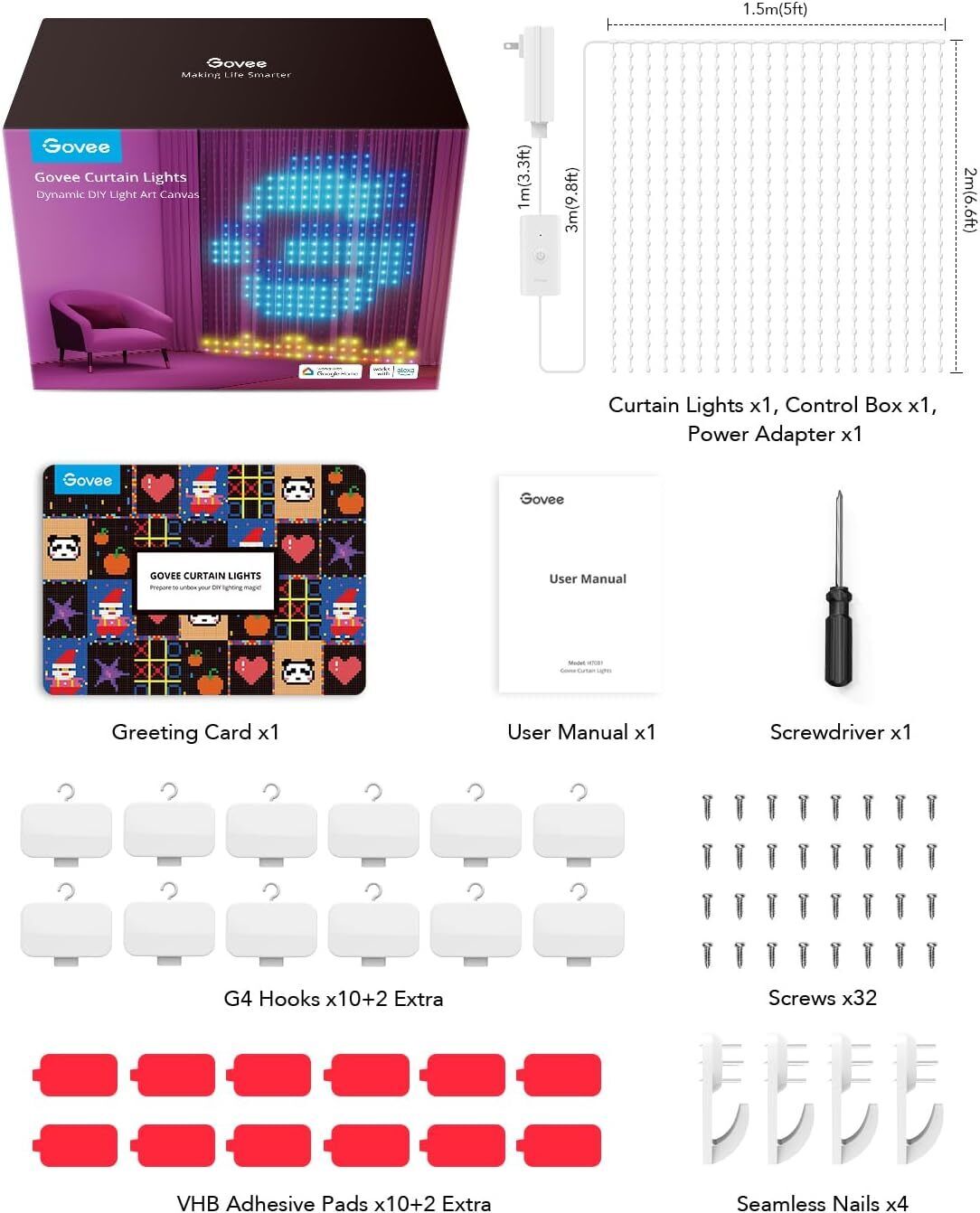 Govee Curtain Lights, 520 RGBIC LEDs Christmas Lights, Smart WiFi LED Curtain