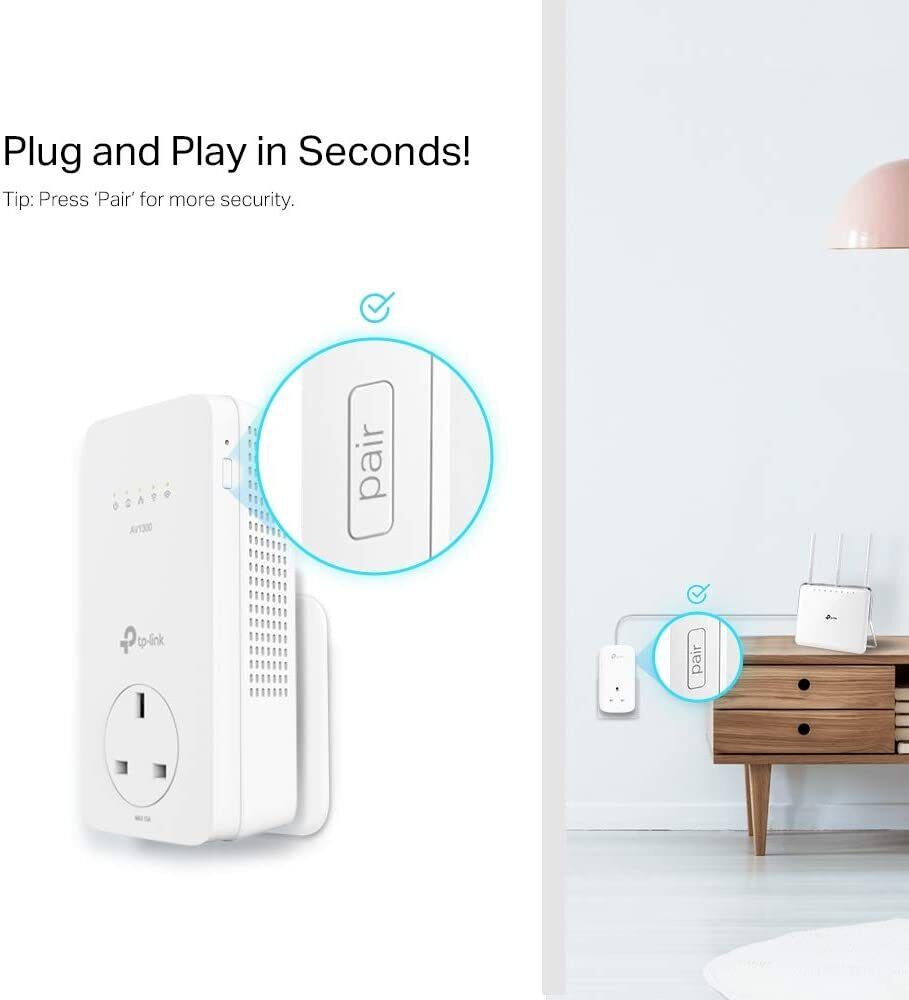 TP-Link AV1300 Gigabit Passthrough Powerline ac Wi-Fi Kit,up to 1200 Mbps WiFi s