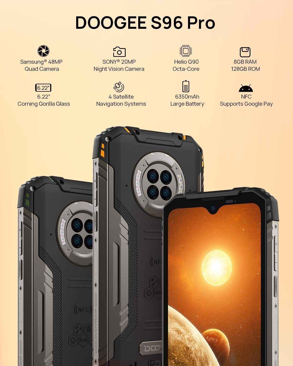 Rugged Phone Unlocked DOOGEE S96 Pro 8GB + 128GB MTK G90 Android 10 Waterproof