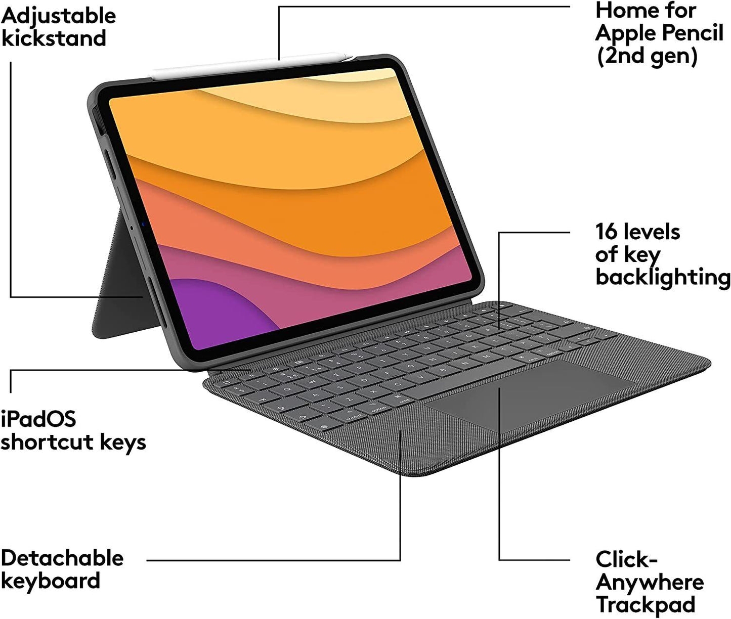 Logitech Combo Touch iPad Air (4th, 5th gen - 2020, 2022) Keyboard Case Grey .