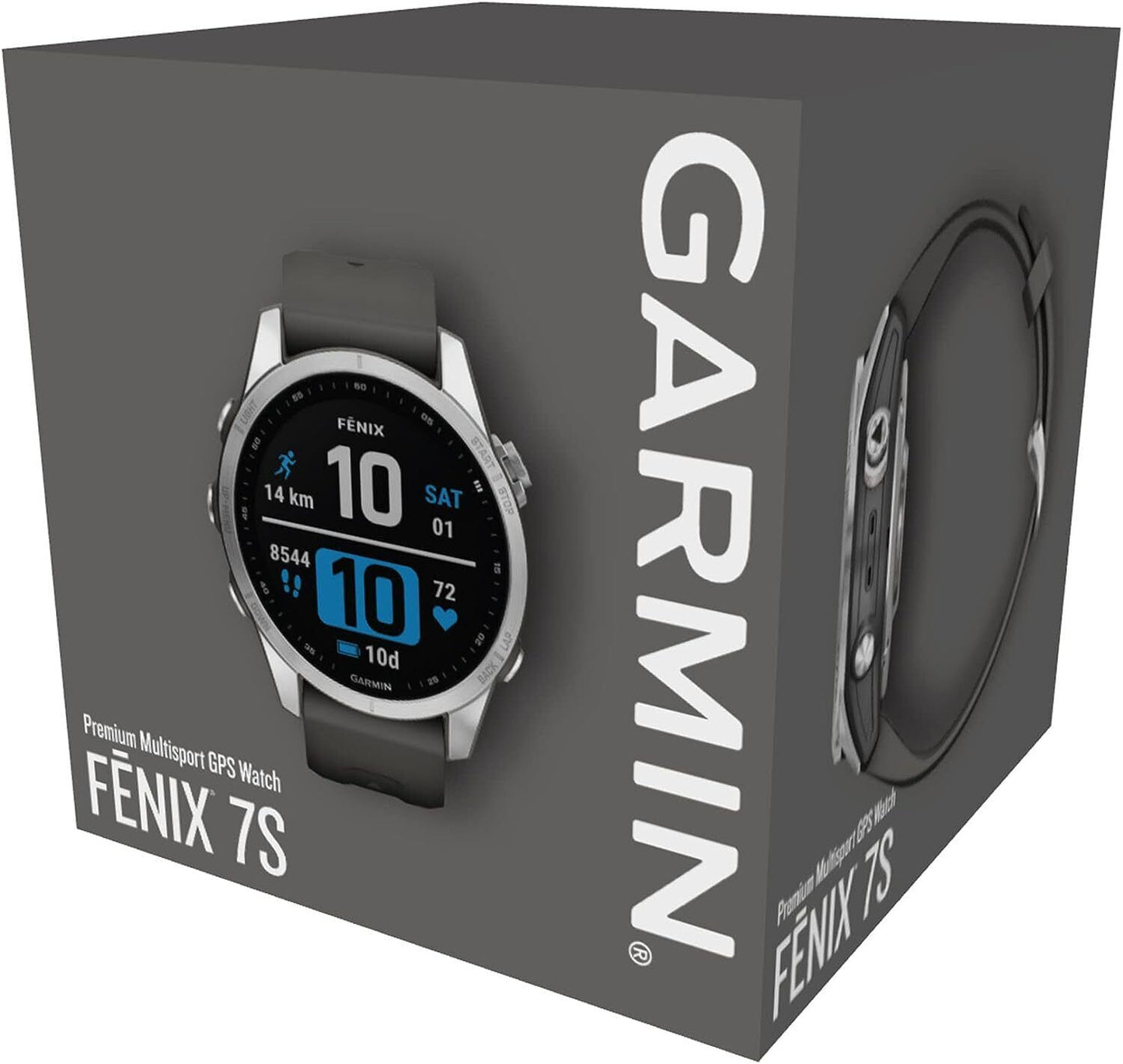 Garmin Fenix 7S 42mm Silver Stainless Steel Case Silicone Band Watch -...