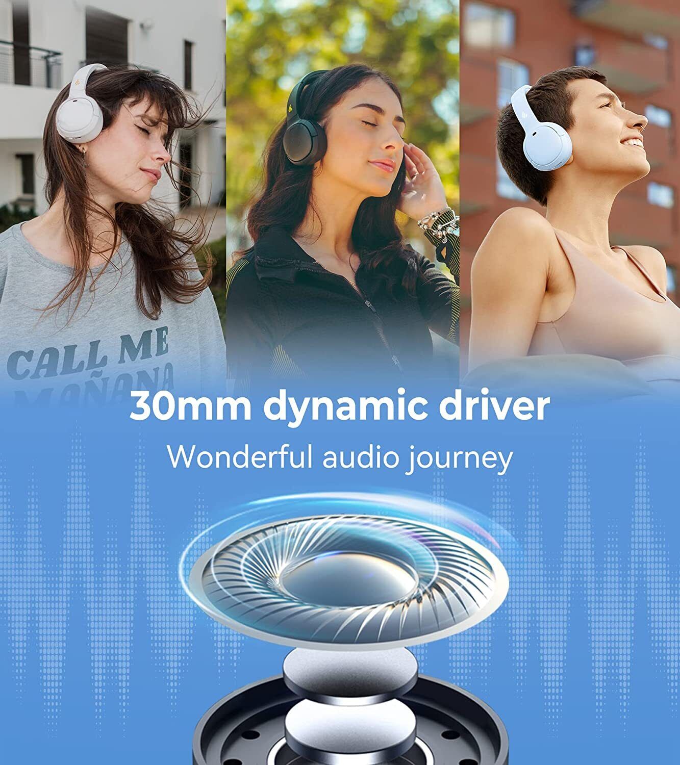 Edifier WH500 Wireless On-Ear Headphones Lightweight Game Mode - White