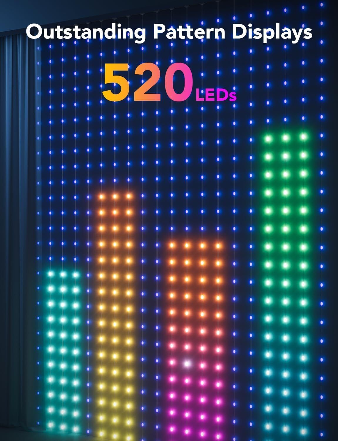 Govee Curtain Lights, 520 RGBIC LEDs Christmas Lights, Smart WiFi LED Curtain