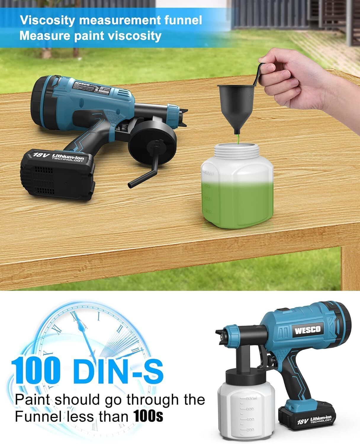 Wesco 18V 2.0AH 500ml/min Paint Spray Gun with 2.5mm Nozzles WS2342