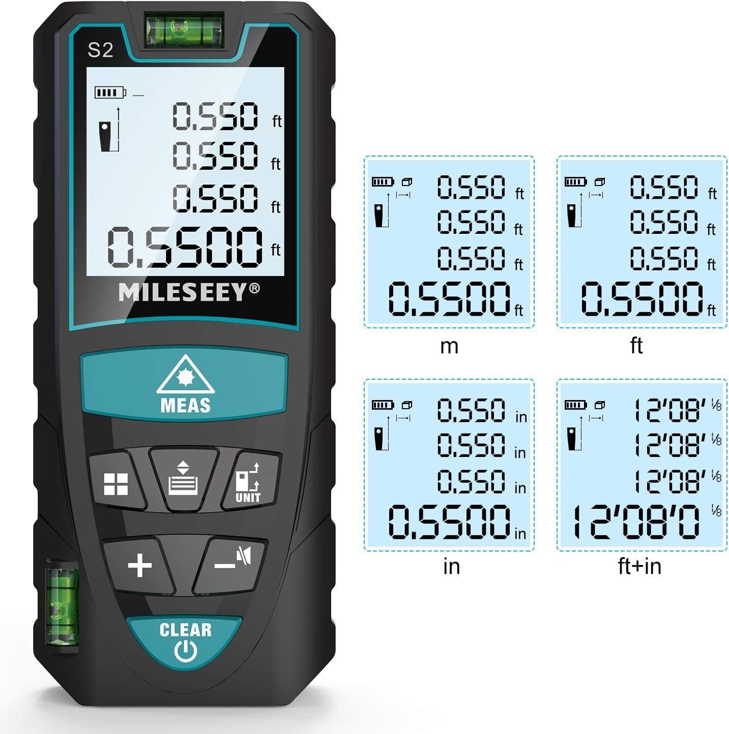 Laser Distance Meter 50M/165ft, Mileseey by RockSeed IP54 Laser Measure with 2 B