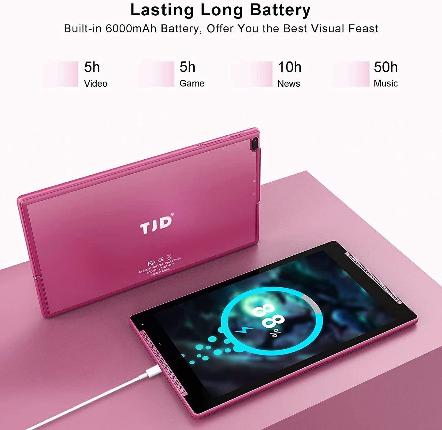 TJD 10.1 inch Tablet, Android Tablets with Stand, 2GB RAM 64GB ROM - Pink