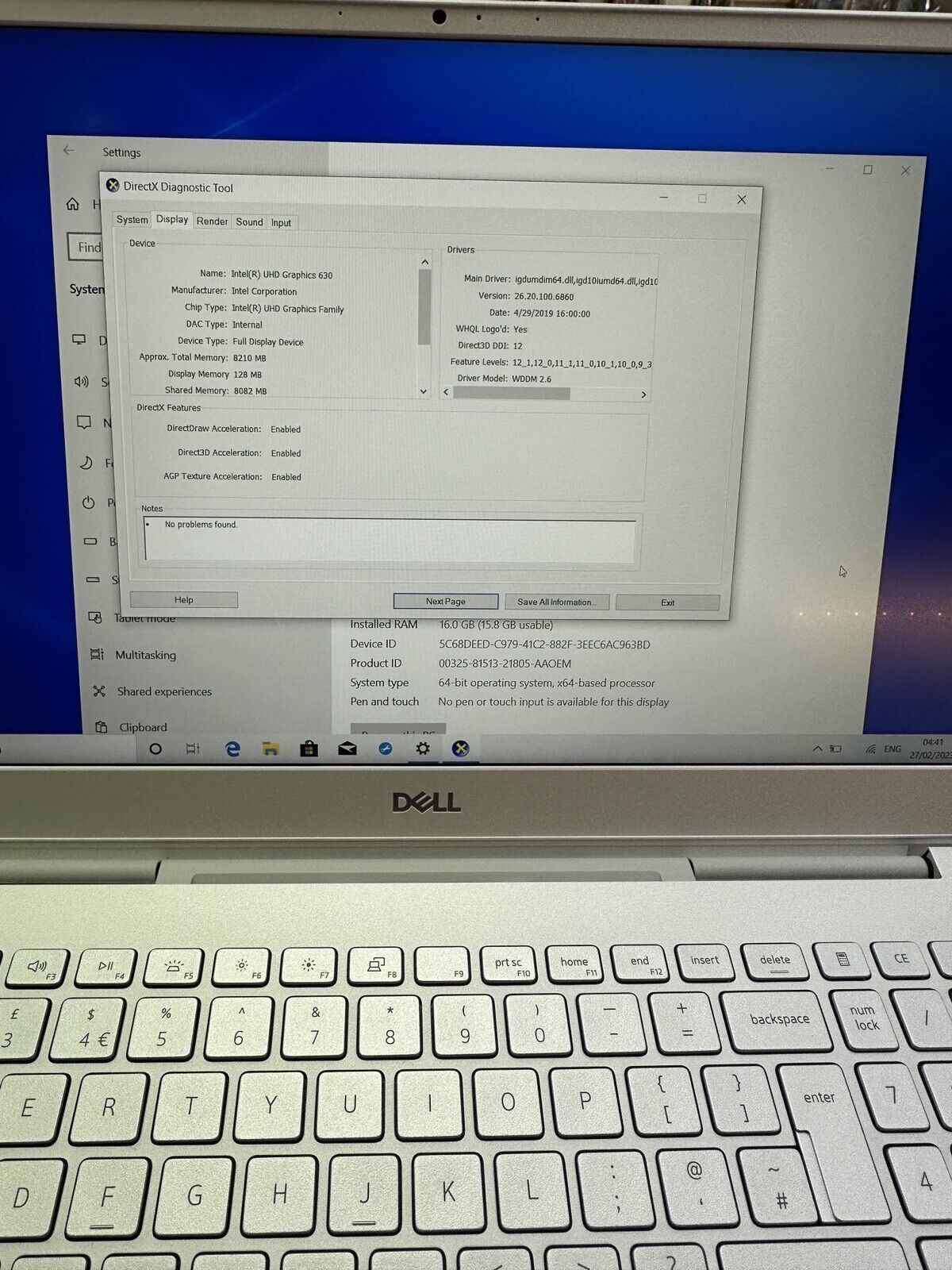 Dell Inspiron 7591- Intel Core i7 - 16GB RAM - 512GB SSD - 4GB GTX1650 -Touch ID