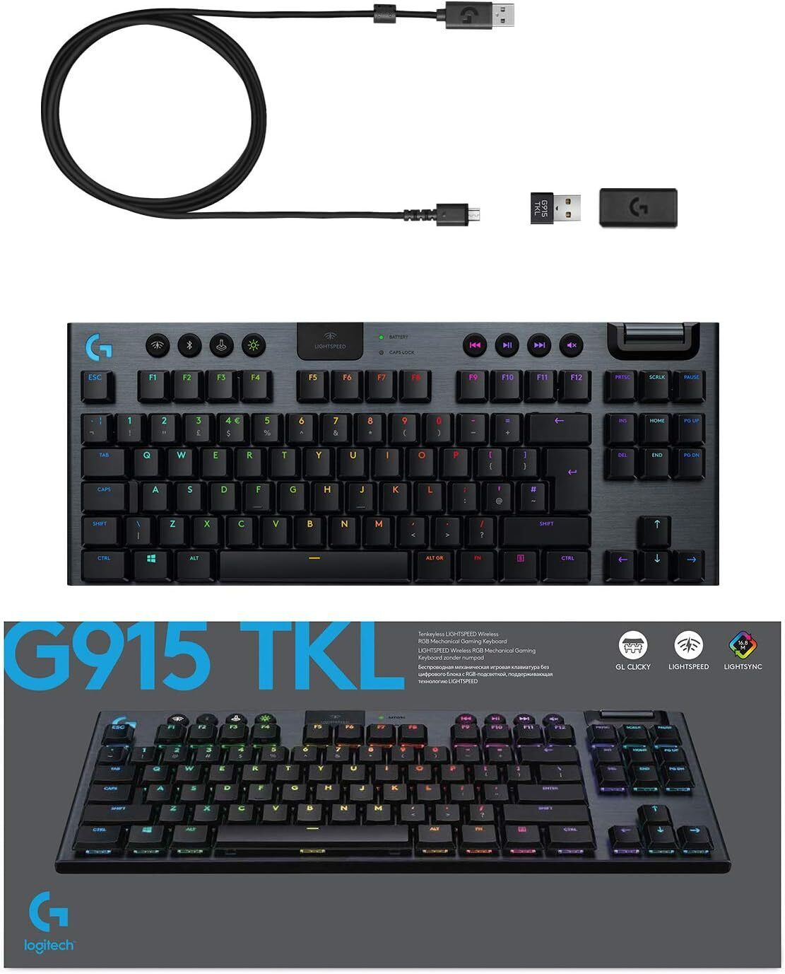Logitech G915 TKL Wireless Gaming Tactile Keyboard, UK English (Qwerty) - Carbon