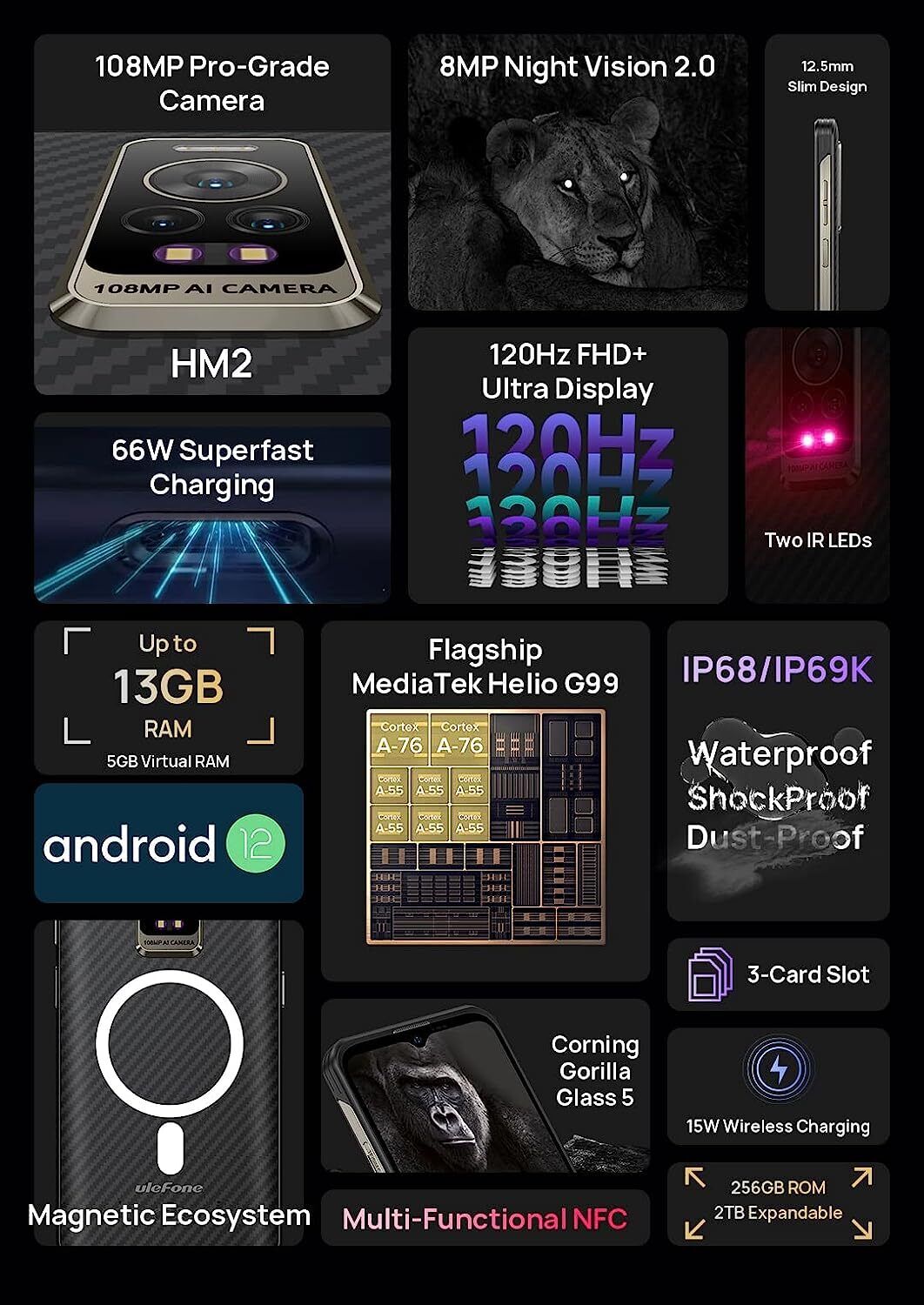 Ulefone power armor 17 pro 8gb/256gb black - smartphone