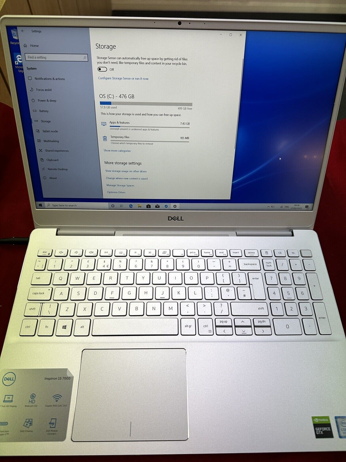 Dell Inspiron 7591- Intel Core i7 - 16GB RAM - 512GB SSD - 4GB GTX1650 -Touch ID