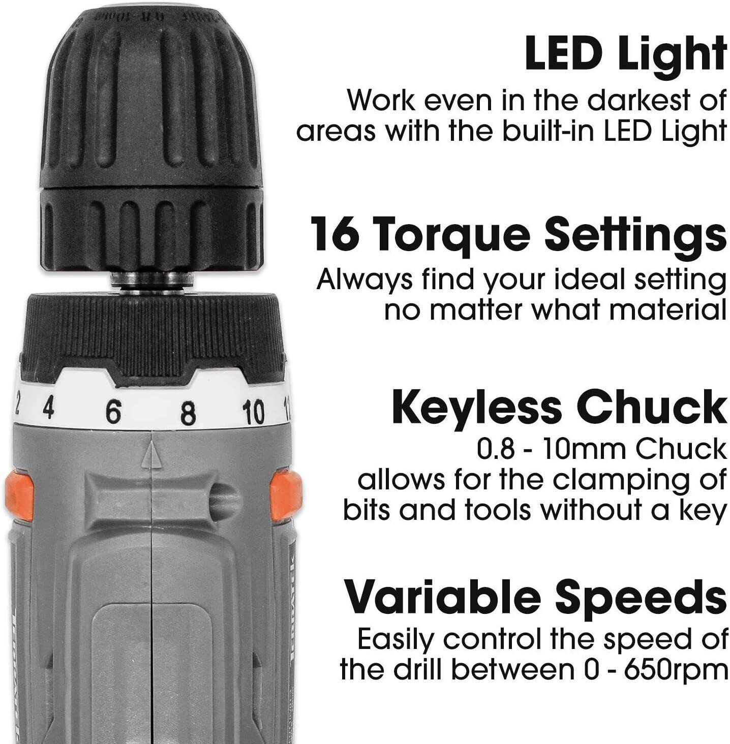 Terratek Cordless Drill Driver 18V Battery Lithium-Ion Combi Drill