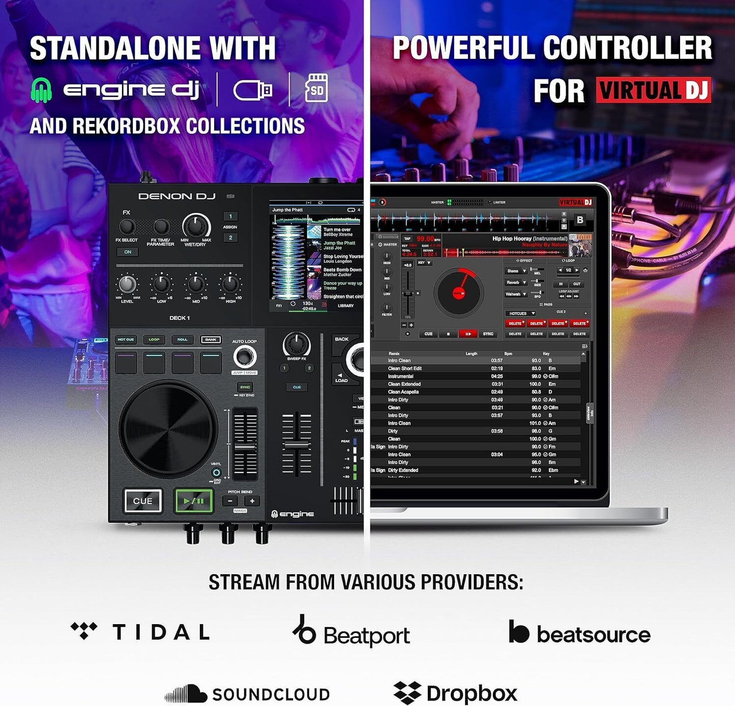 Denon DJ PRIME GO – Portable DJ Controller and Mixer with 2 Decks WIFI Streaming