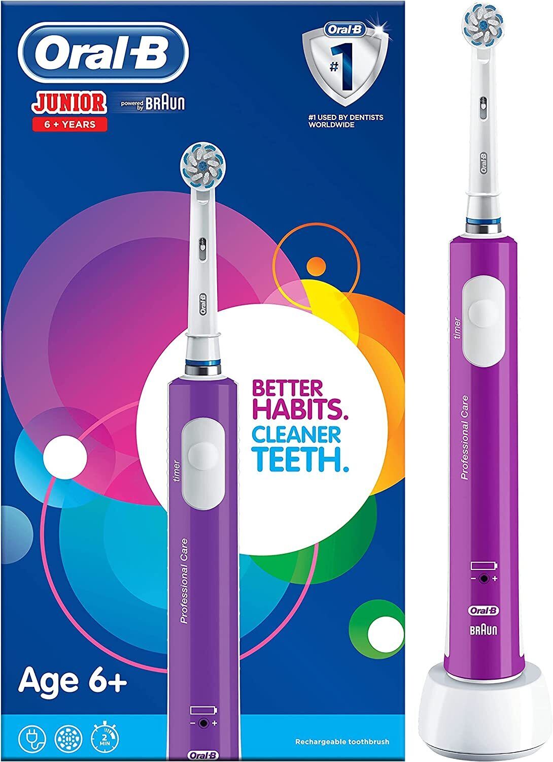 Oral-B Kids Junior Purple Electric Toothbrush for Age 6+ - Purple
