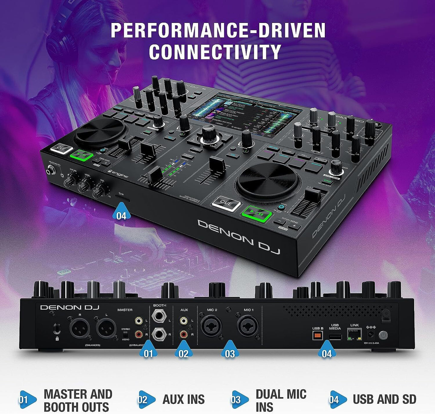 Denon DJ PRIME GO – Portable DJ Controller and Mixer with 2 Decks WIFI Streaming
