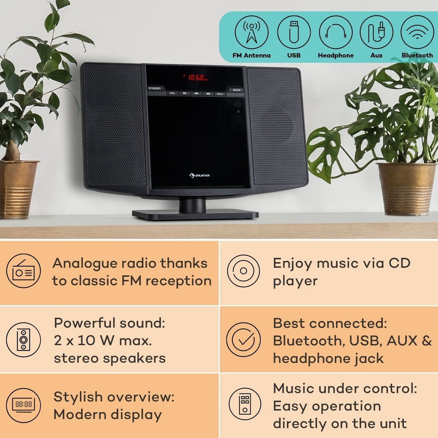 Auna Portable Radio CD Player for Home
