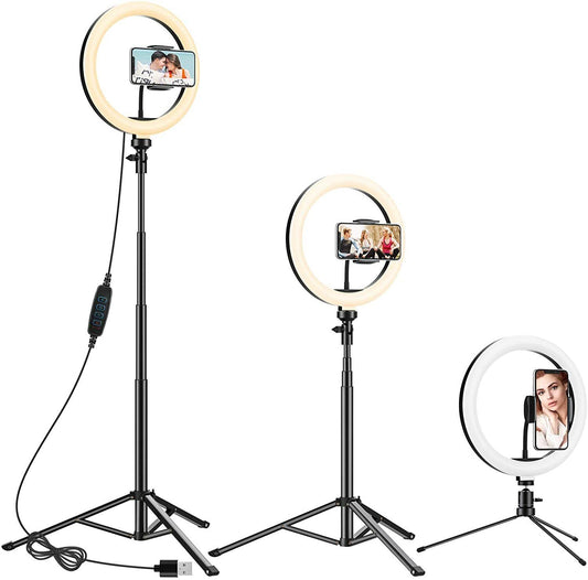 10.2" Ring Light with 2 Tripod Stand & Phone Holder, Anozer Dimmable Selfie Ring