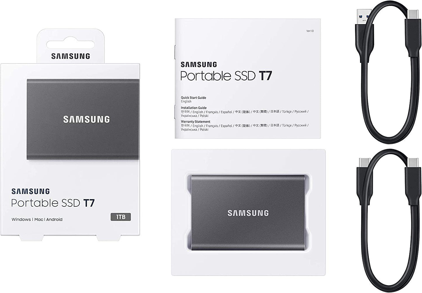 Samsung T7 Portable SSD - 1 TB - USB 3.2 Gen.2 External SSD Titanium Grey