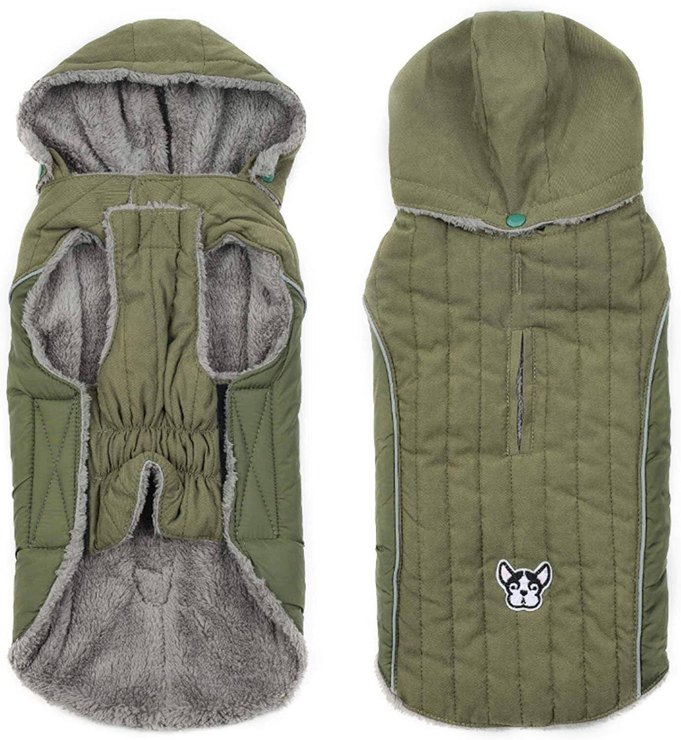 Ctomche Fleece and Cotton Lining Extra Warm Dog Hoodie in Winter Green-XL