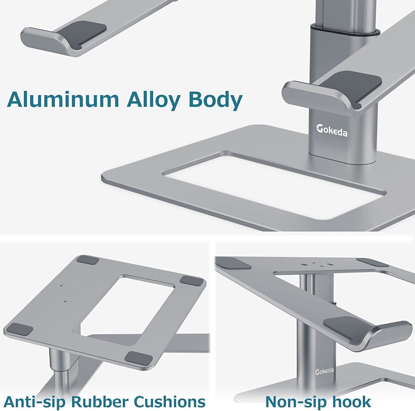 GOKEDA Lap Desk Laptop Stand for Desk, Aluminum Portable Ventilated 11-17"