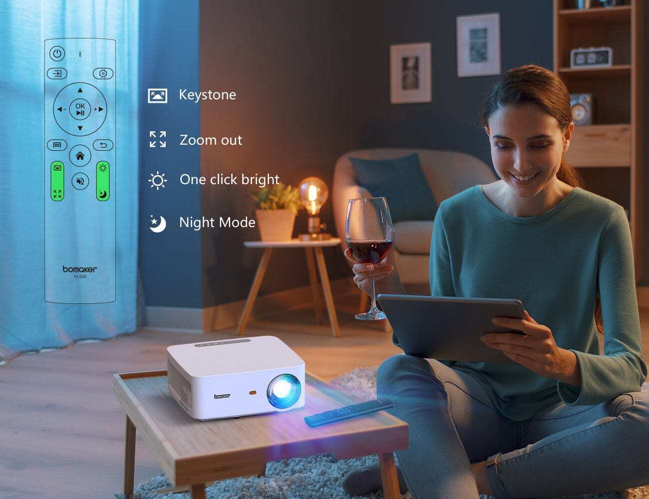 Bomaker Cinema 500 Max Native 1080P LED Projector, 400 ANSI Lumens, 5.8G wifi