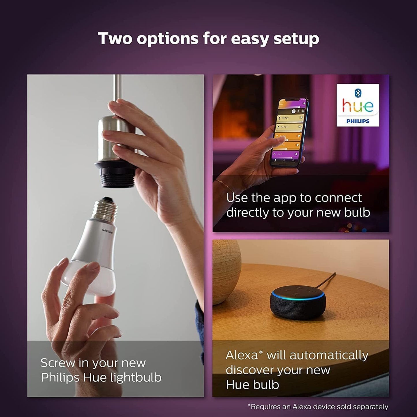 Philips Hue B22 Colour Smart Bulb with Bluetooth - Cool White, 2 Pack