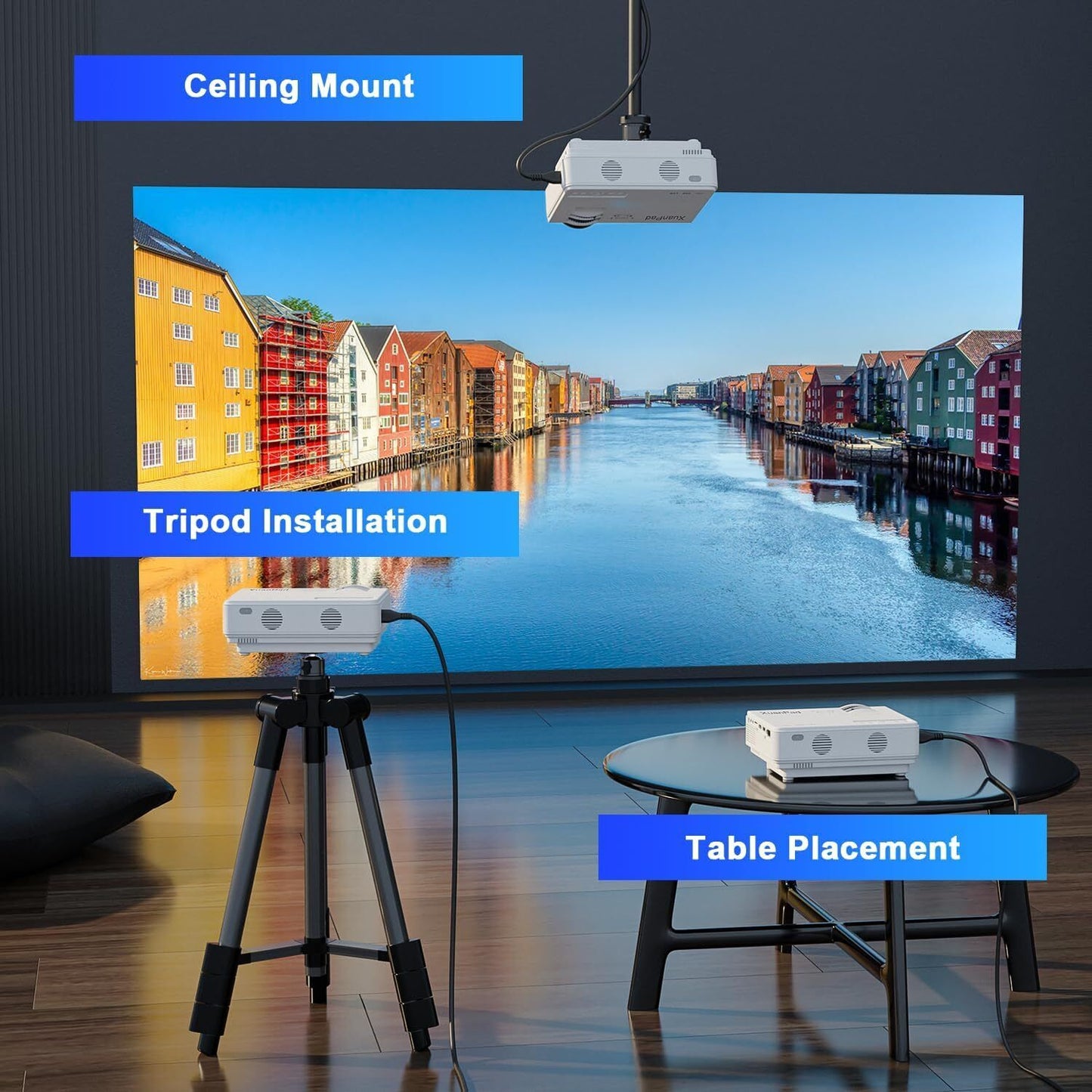 Xuanpad Mini Projector 2400 Lumens Portable Video Projector 55000 Hours