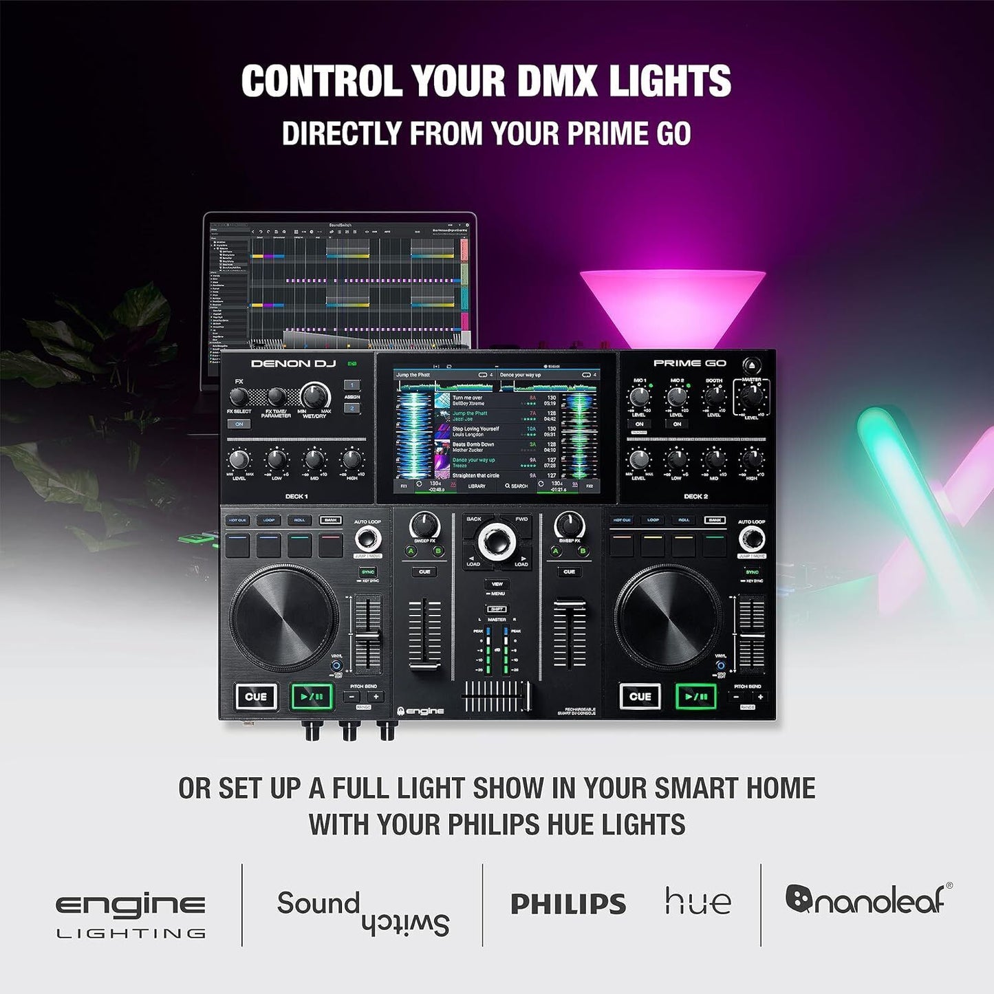 Denon DJ PRIME GO – Portable DJ Controller and Mixer with 2 Decks WIFI Streaming
