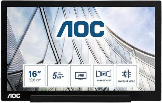 AOC I1601FWUX LED Monitor 15.6" Portable 1920 X 1080 Full HD 1080p IPS 220