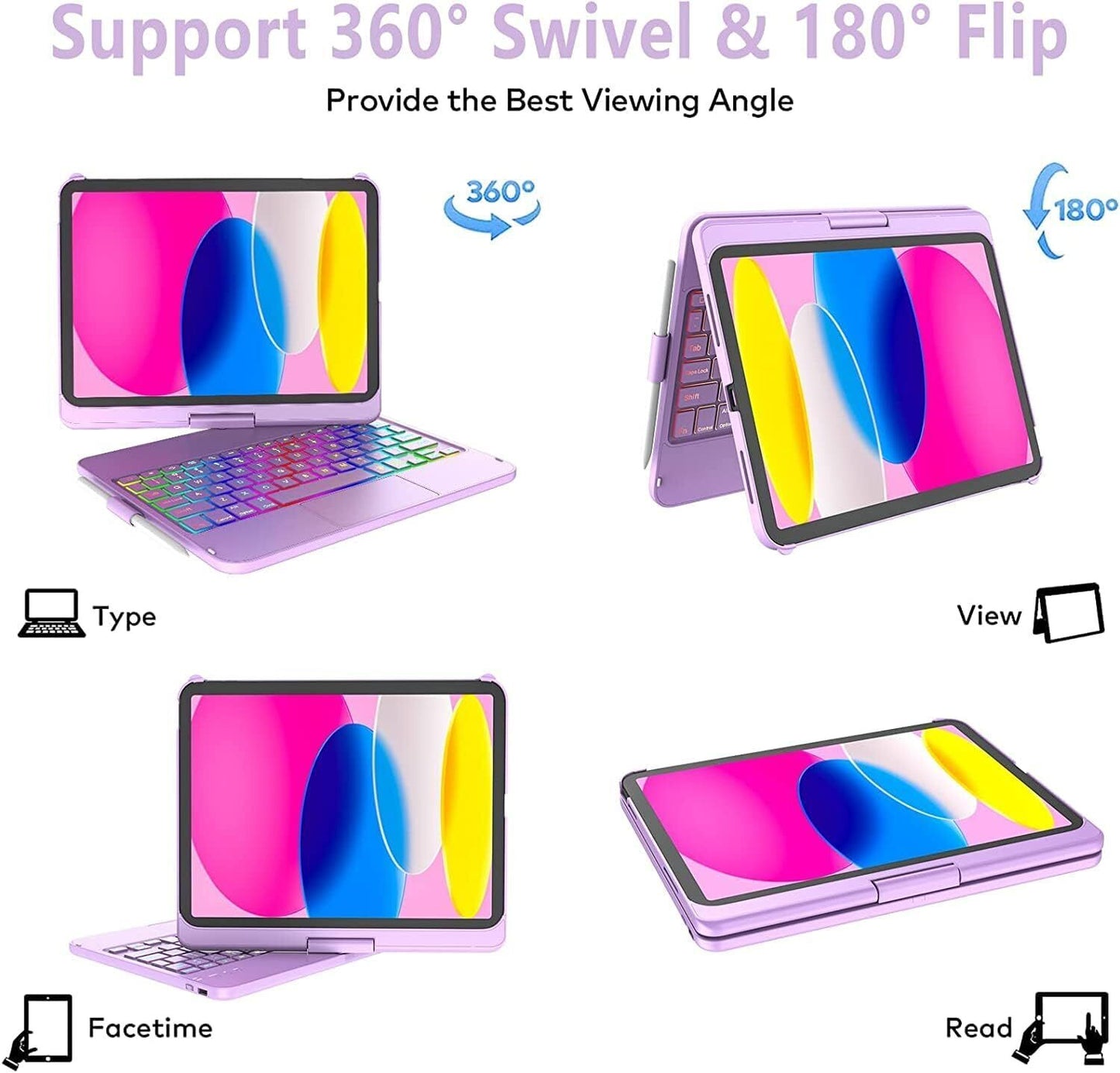 iPad 10th 2022 Keyboard Case,360° Degrees Rotatable Touchpad Keyboard for iPad 1