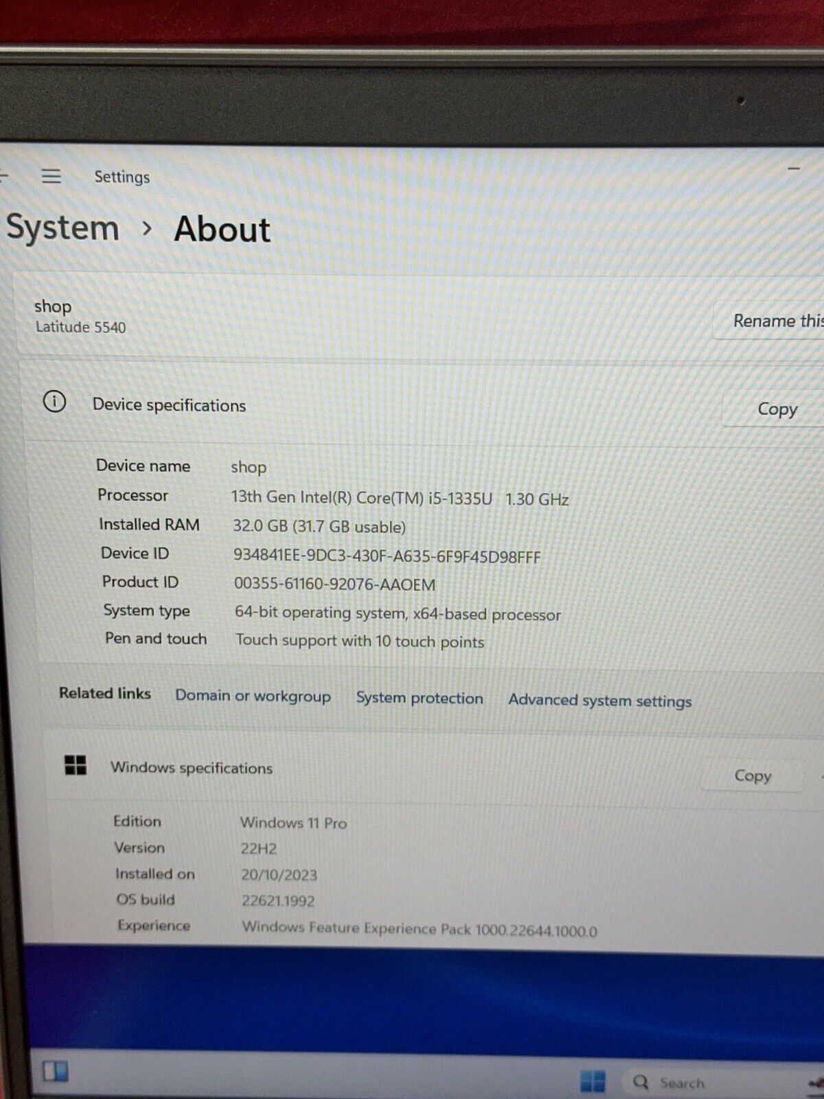 Dell Latitude Touchscreen 5540 Laptop i5-1345U 10 Core 32Gb 512Gb SSD FHD Win 11