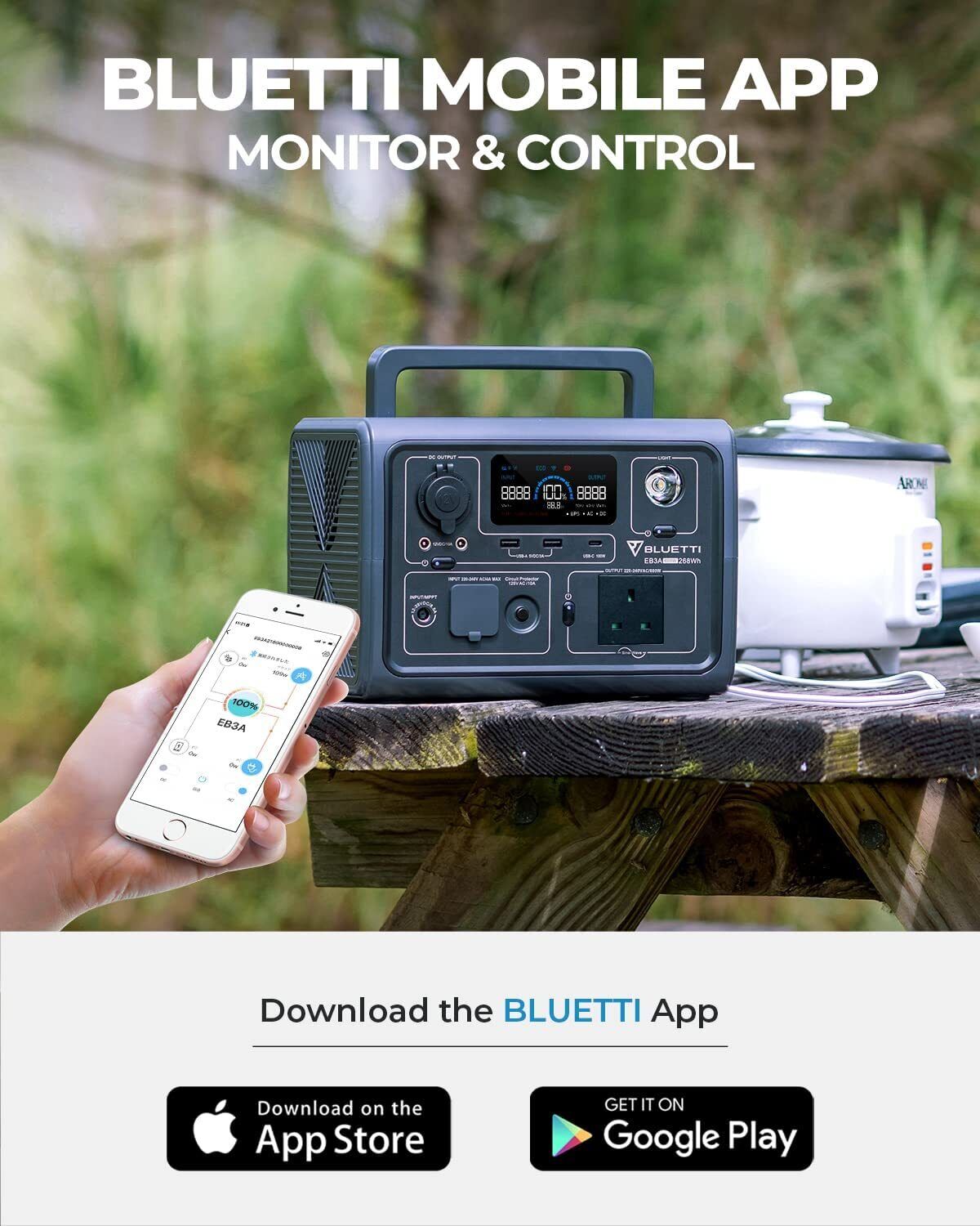 BLUETTI Portable Power Station EB3A, 268Wh LiFePO4 Battery Backup w/ 2 600W