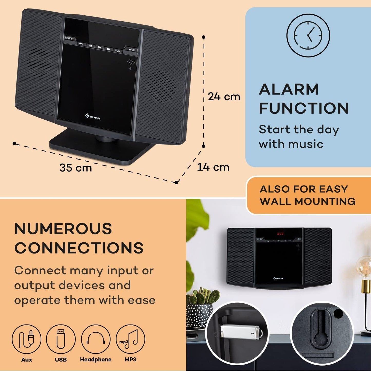 Auna Portable Radio CD Player for Home