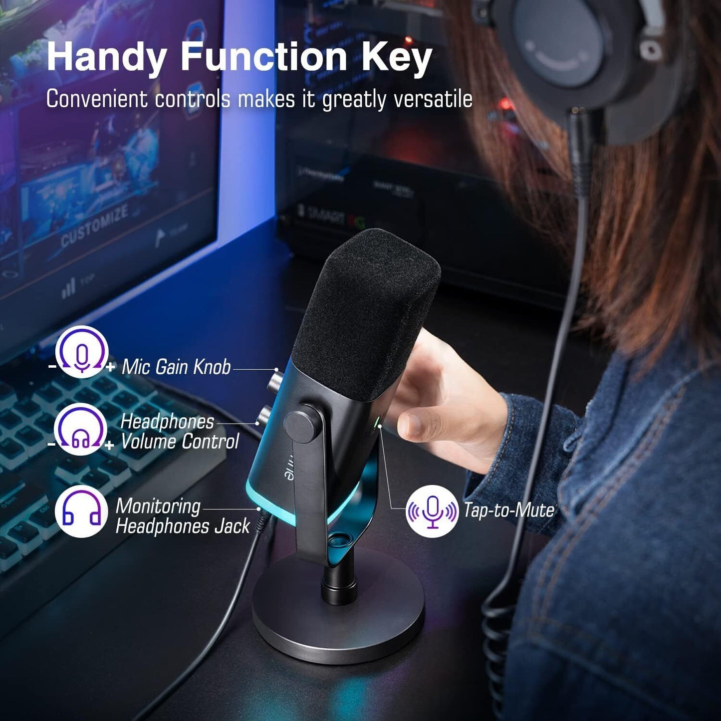 FIFINE XLR/USB-C AM8 Gaming Microphone, Studio Dynamic Streaming Mic, PC