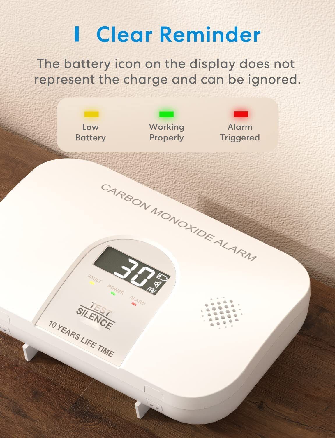 Meross Carbon Monoxide Detector/Alarm, LCD Digital Display CO Alarm
