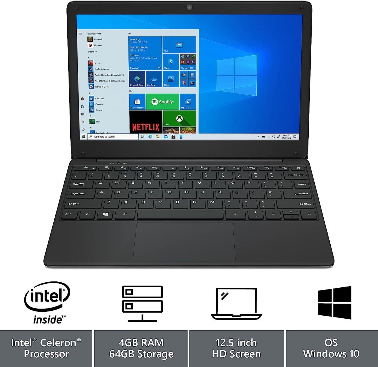 GeoBook 2E 12.5-inch Laptop Windows 10 Intel Celeron 4GB RAM AC Wi-Fi 64GB eMMC