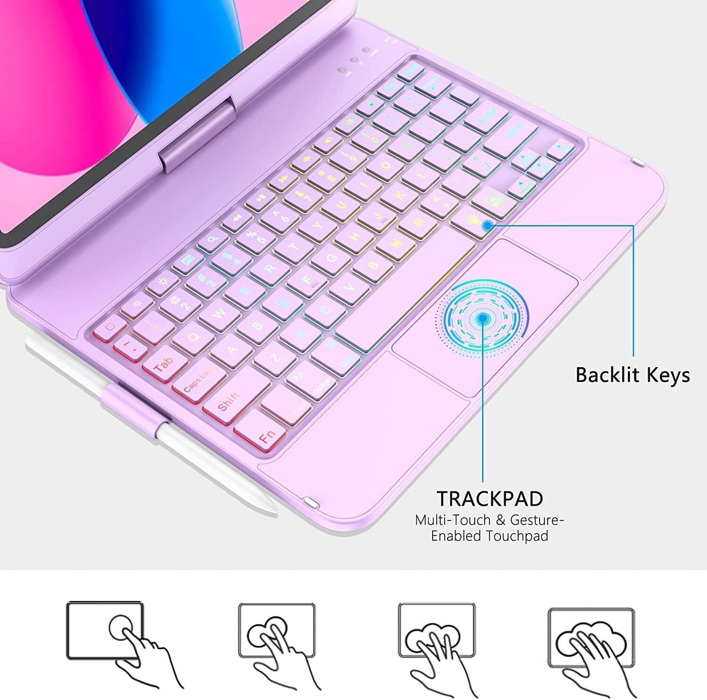 iPad 10th 2022 Keyboard Case,360° Degrees Rotatable Touchpad Keyboard for iPad 1