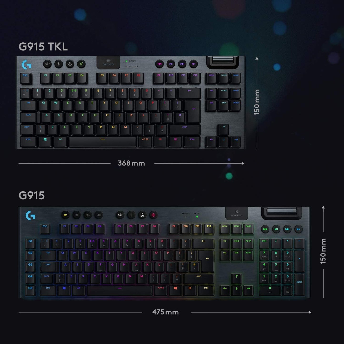Logitech G915 TKL Wireless Gaming Tactile Keyboard, UK English (Qwerty) - Carbon