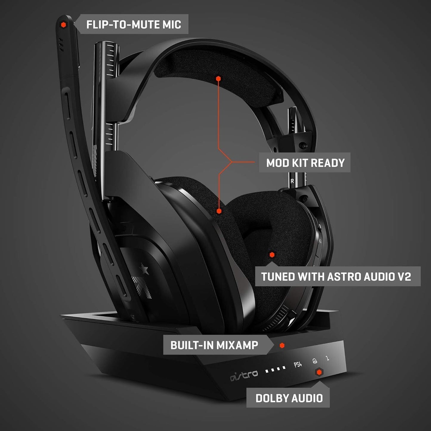 ASTRO Gaming A50 Wireless Headset and Base Station - Black/Grey For Playstation