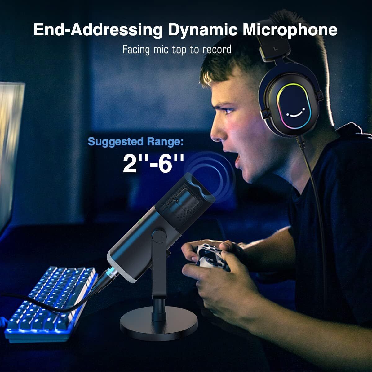 FIFINE XLR/USB-C AM8 Gaming Microphone, Studio Dynamic Streaming Mic, PC