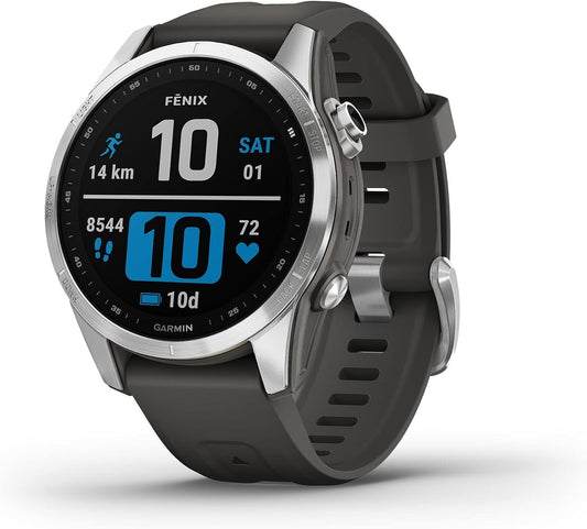 Garmin Fenix 7S 42mm Silver Stainless Steel Case Silicone Band Watch -...