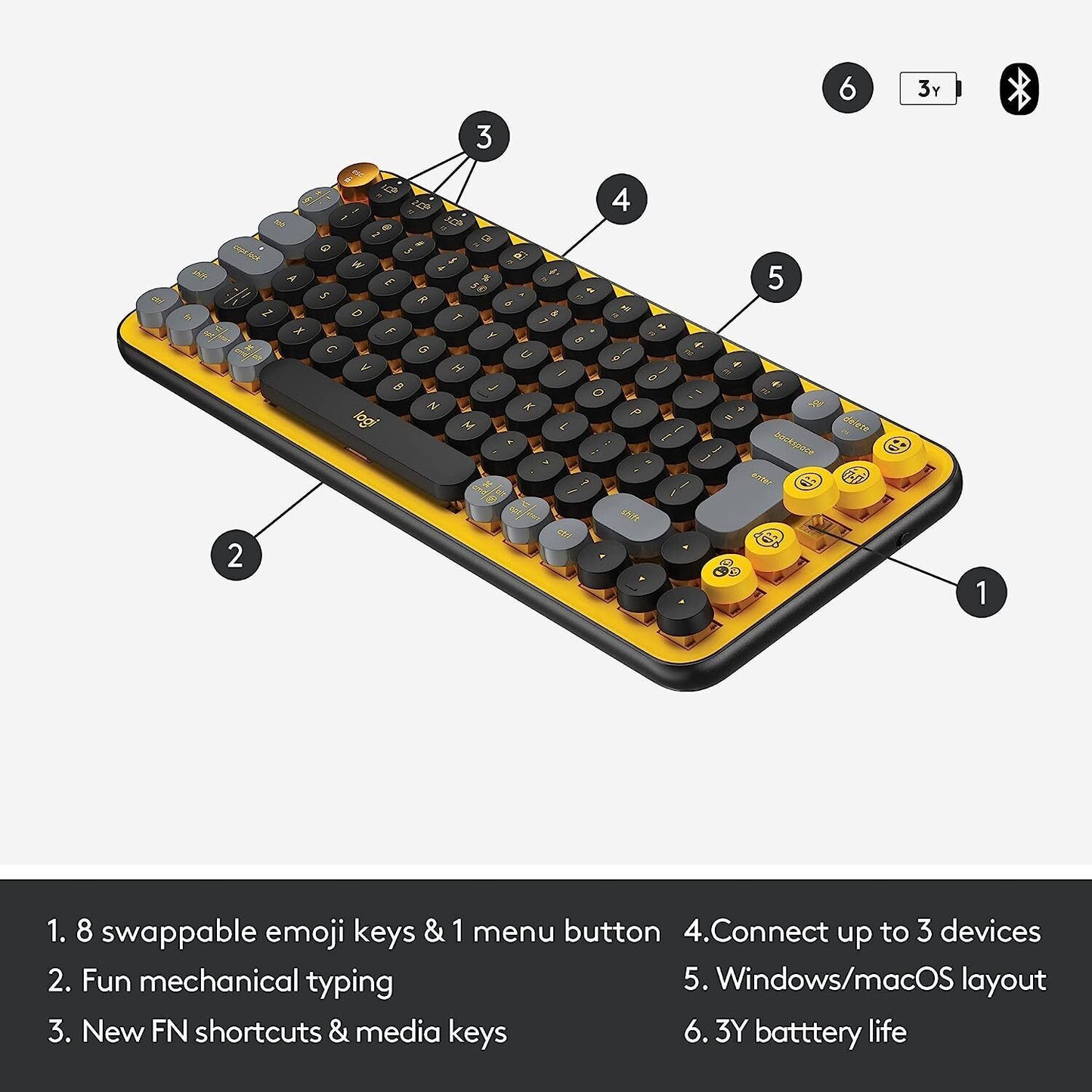 Logitech POP Keys Wireless Mechanical Emoji Keyboard - Blast, English - UK