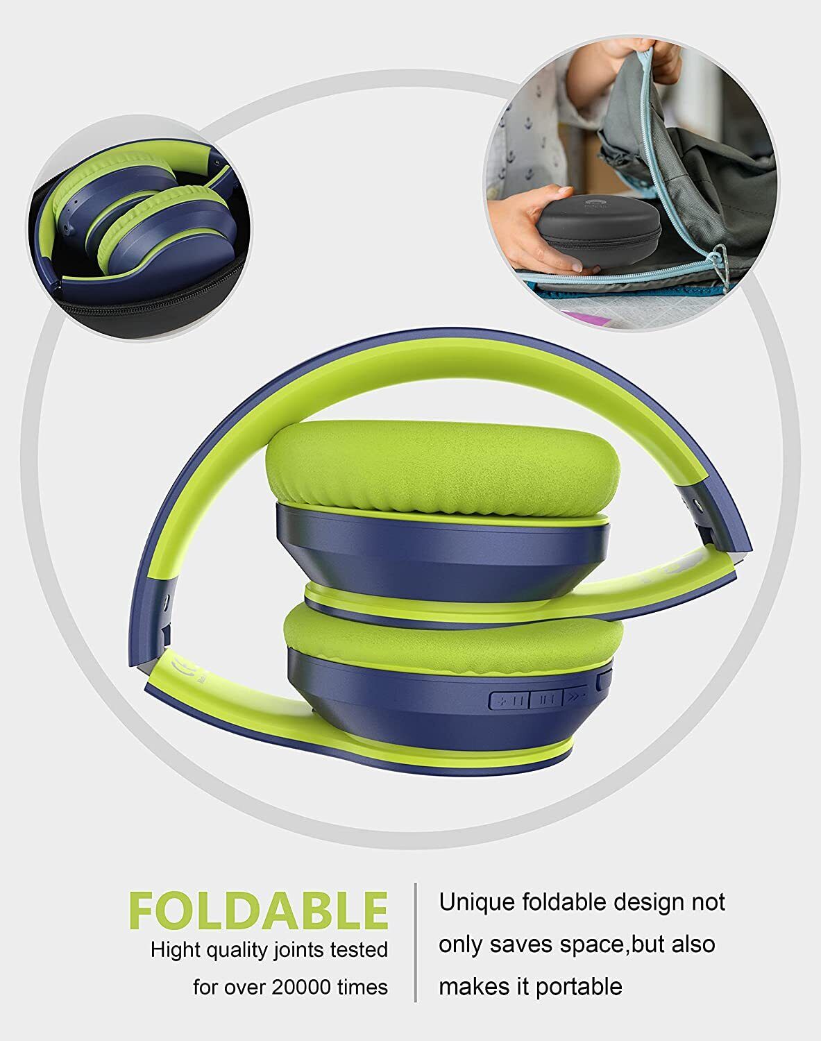 Rockpapa E7 Wireless Headphones Over Ear, Kids Bluetooth Headphones Blue Green