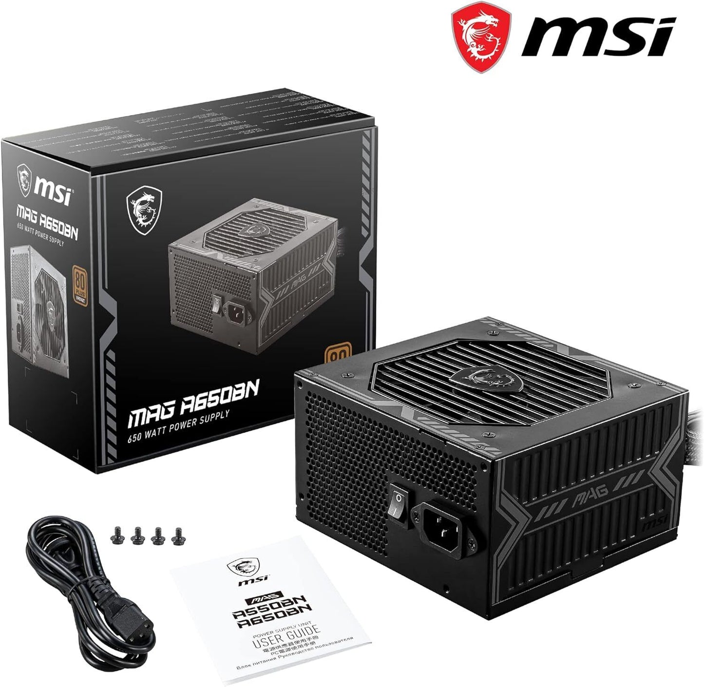 650W MSI MAG A650BN, Fully Wired, 80 PLUS Bronze, Single Rail, 54A, 120mm Fan, A