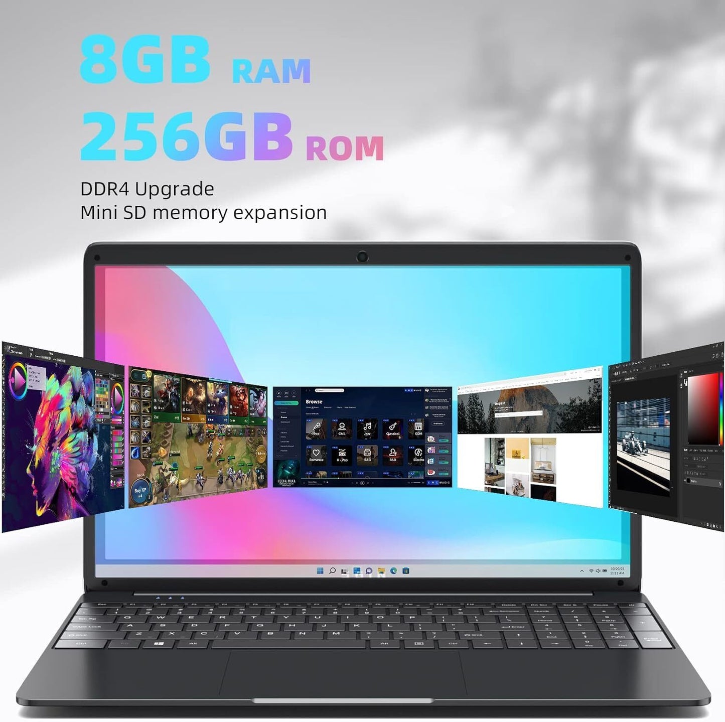 SGIN 15.6 Inch Laptop Windows 11 8GB RAM 256GB SSD Celeron Quad-Core Up to 2.8GH