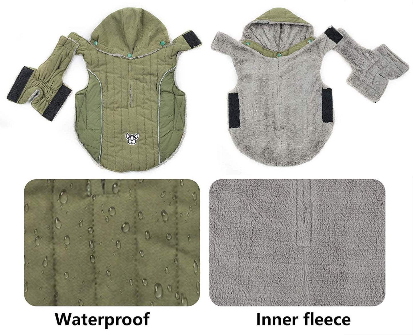 Ctomche Fleece and Cotton Lining Extra Warm Dog Hoodie in Winter Green-XL